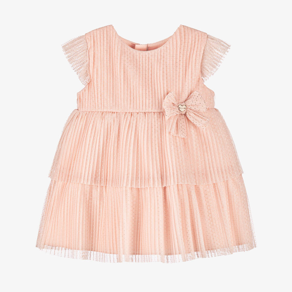 Mayoral-Girls Glittery Pink Pleated Tulle Dress | Childrensalon