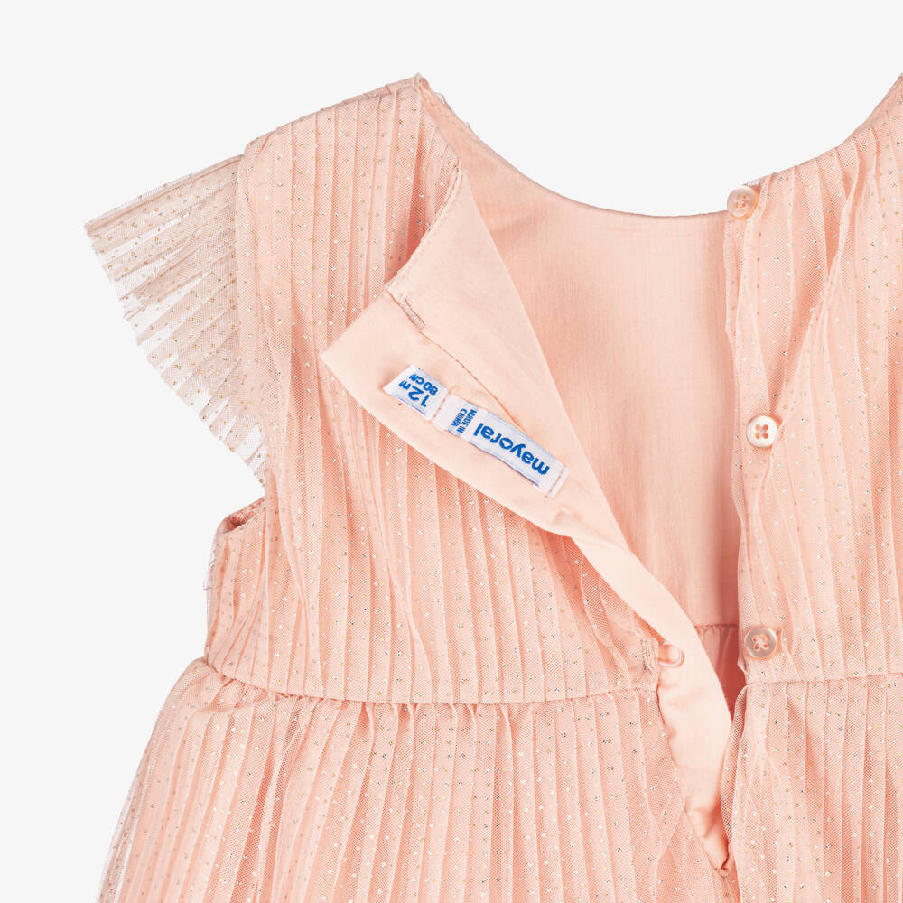 Mayoral-Girls Glittery Pink Pleated Tulle Dress | Childrensalon