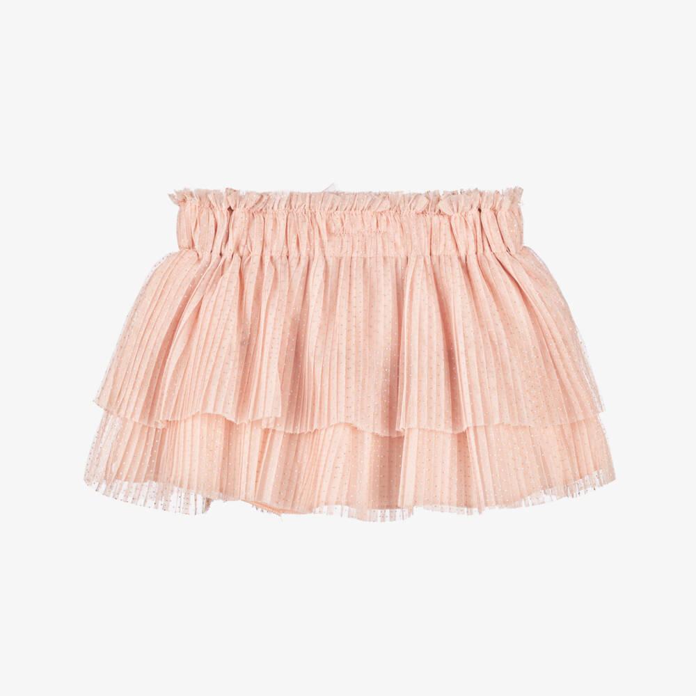 Mayoral-Girls Glittery Pink Pleated Tulle Skirt | Childrensalon