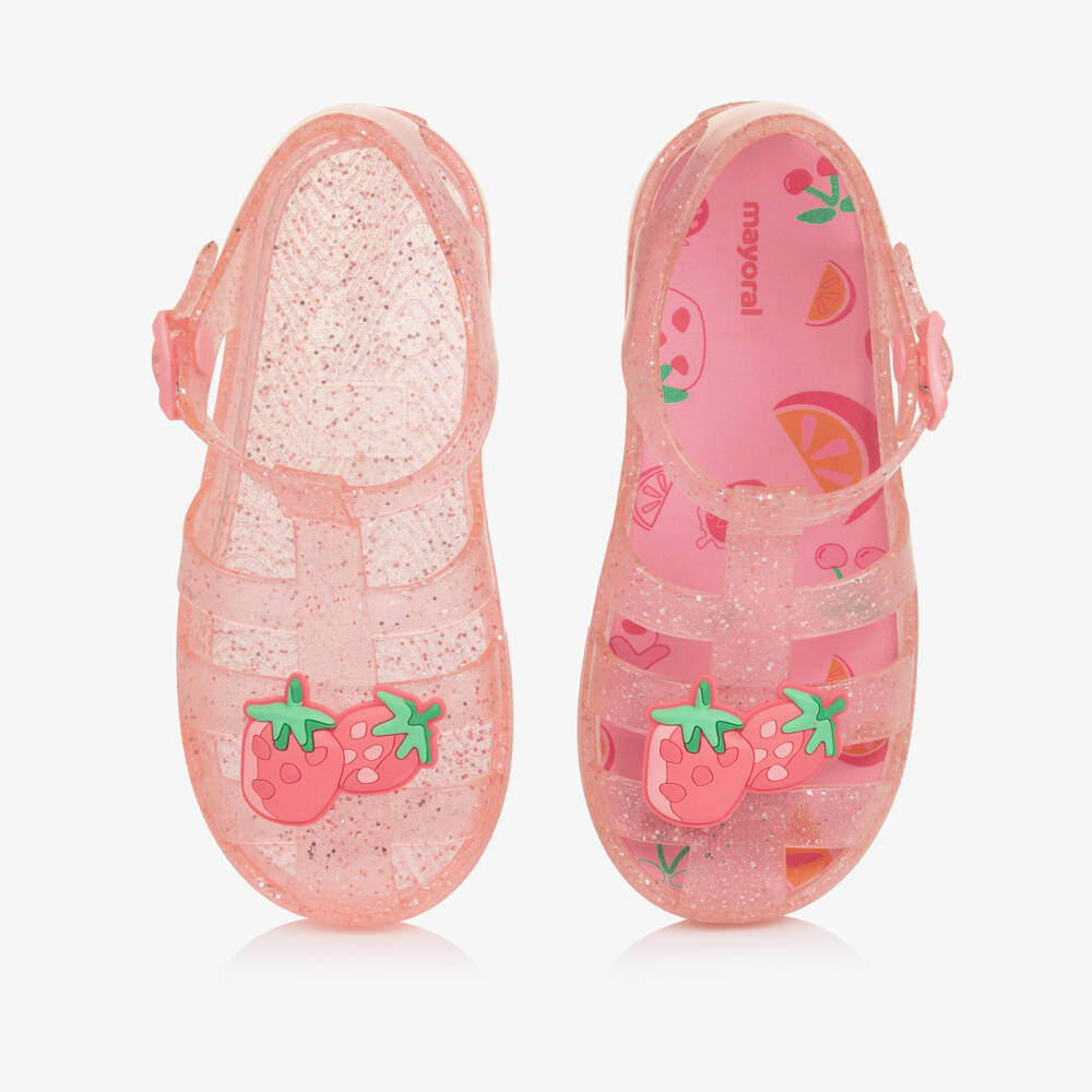 Mayoral-Girls Glittery Pink Strawberry Jelly Shoes | Childrensalon