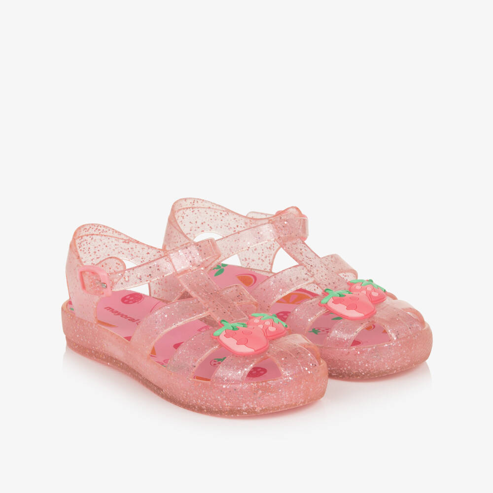 Mayoral-Girls Glittery Pink Strawberry Jelly Shoes | Childrensalon