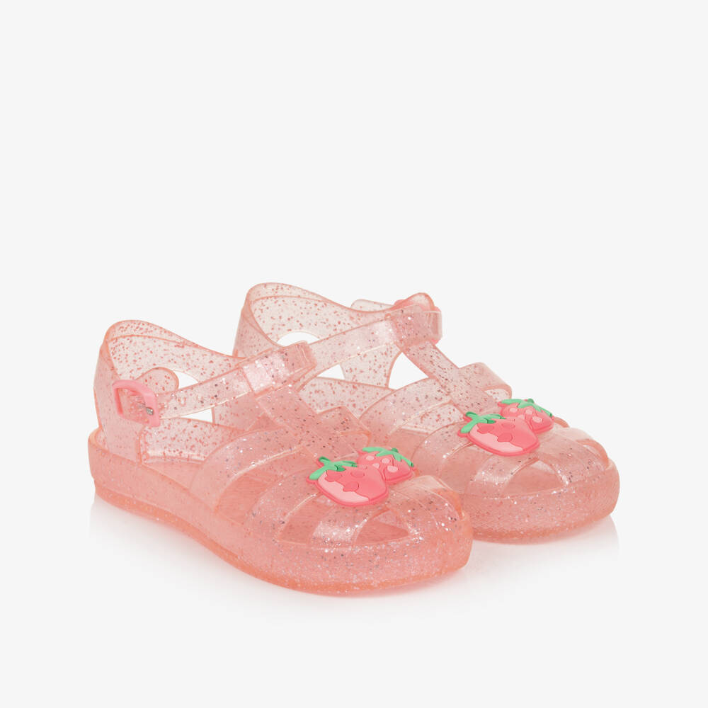 Mayoral-Girls Glittery Pink Strawberry Jelly Shoes | Childrensalon