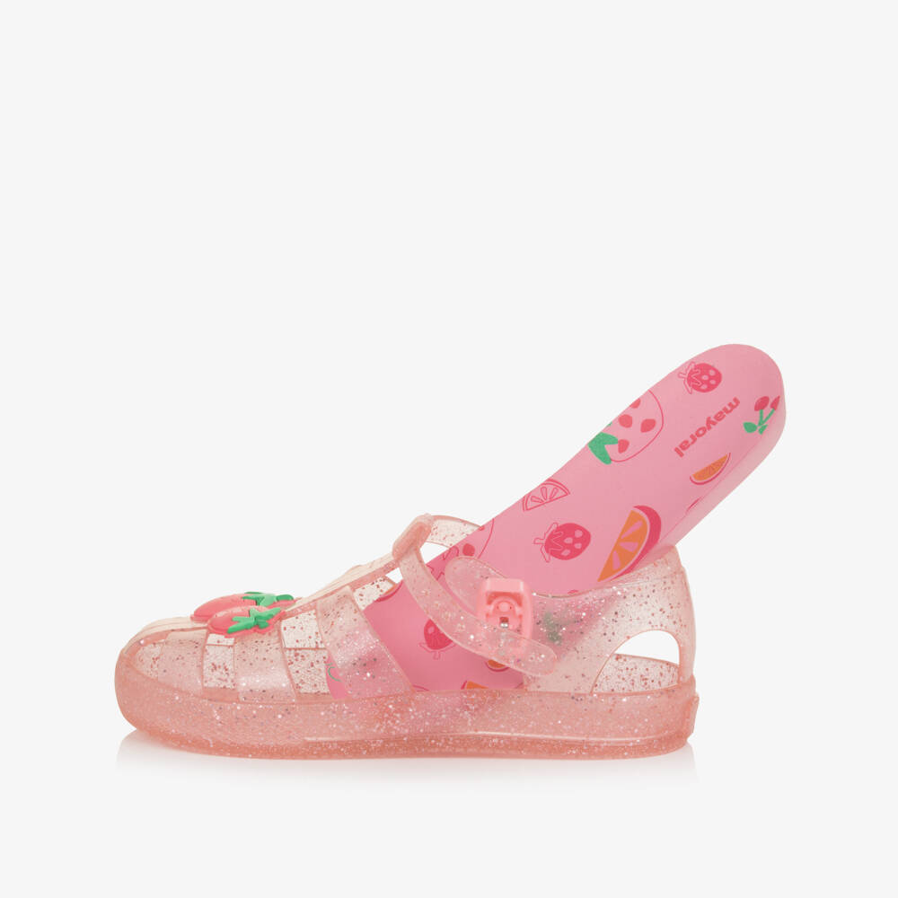 Mayoral-Girls Glittery Pink Strawberry Jelly Shoes | Childrensalon