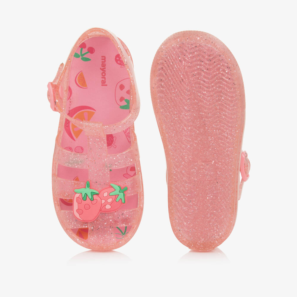 Mayoral-Girls Glittery Pink Strawberry Jelly Shoes | Childrensalon