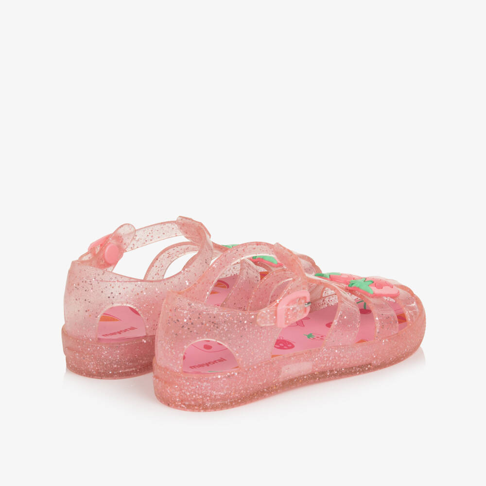 Mayoral-Girls Glittery Pink Strawberry Jelly Shoes | Childrensalon