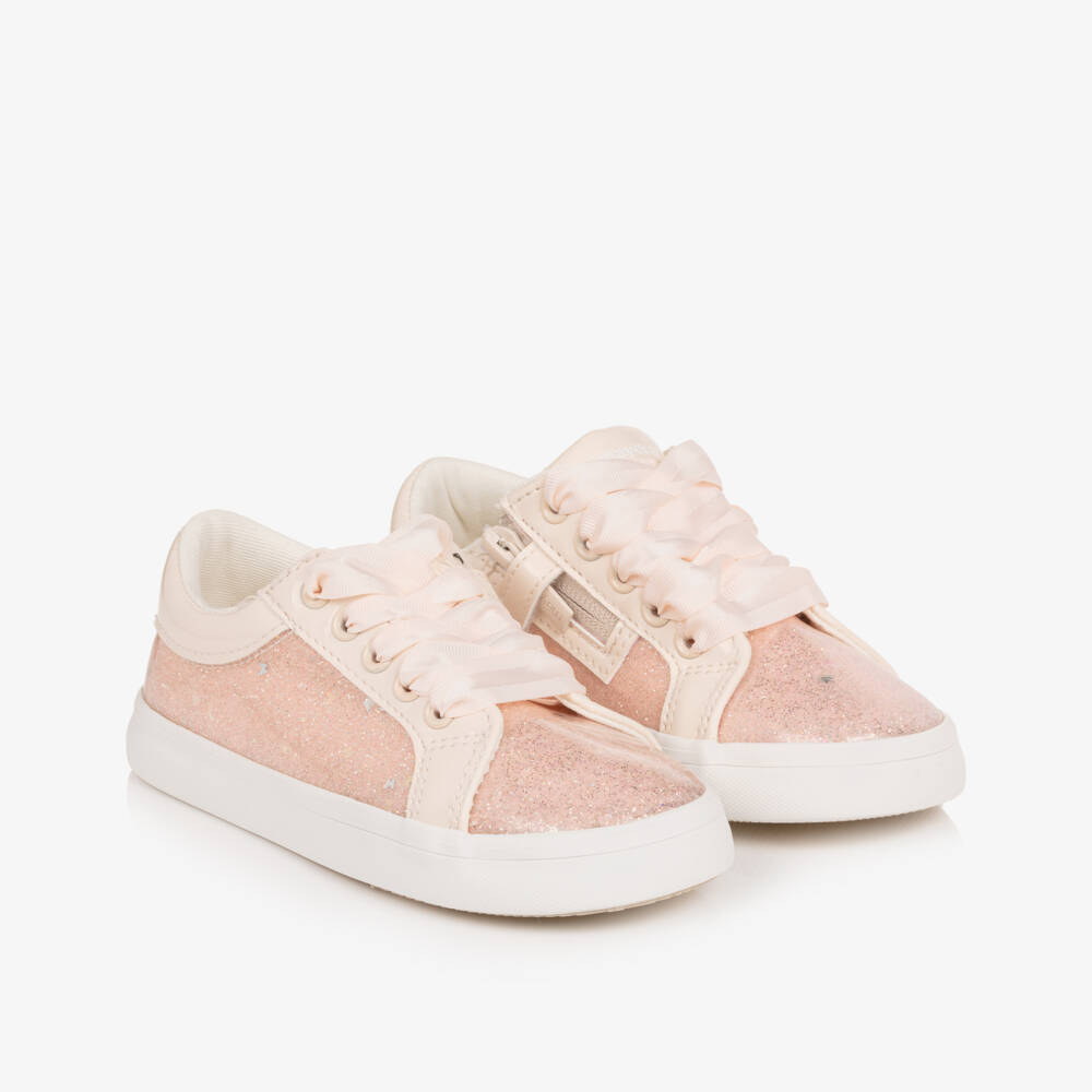 Mayoral-Girls Glittery Pink Trainers with Ribbon Laces | Childrensalon