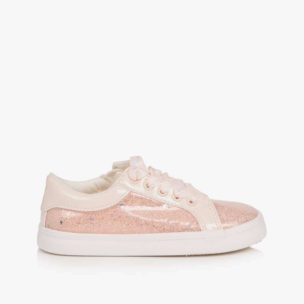 Mayoral-Girls Glittery Pink Trainers with Ribbon Laces | Childrensalon