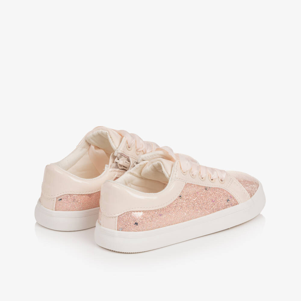 Mayoral-Girls Glittery Pink Trainers with Ribbon Laces | Childrensalon