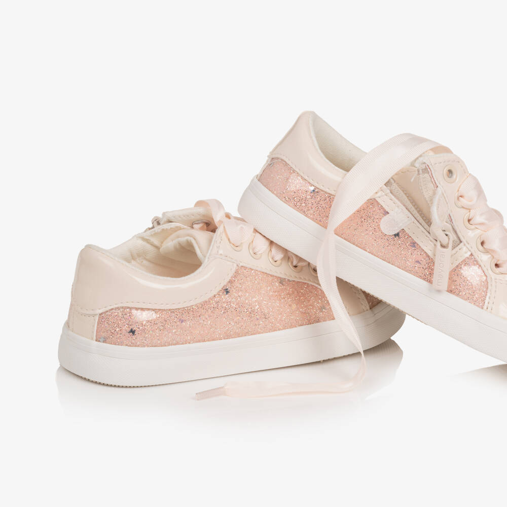 Mayoral-Girls Glittery Pink Trainers with Ribbon Laces | Childrensalon