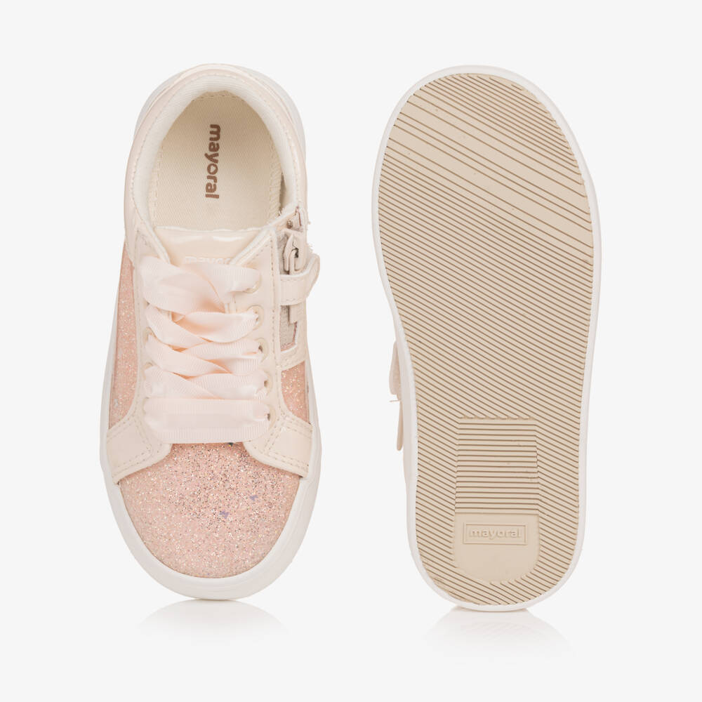Mayoral-Girls Glittery Pink Trainers with Ribbon Laces | Childrensalon