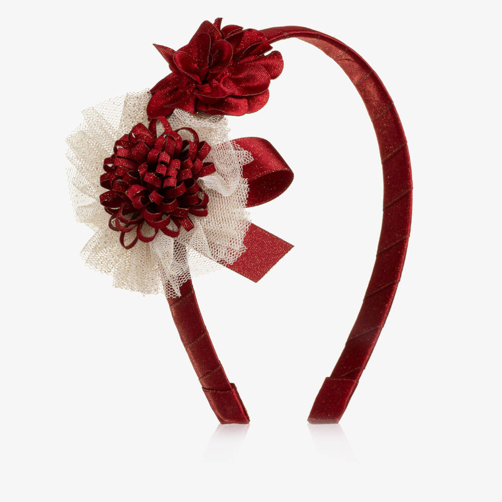 Mayoral-Girls Glittery Red Hairband with Flowers on Top | Childrensalon