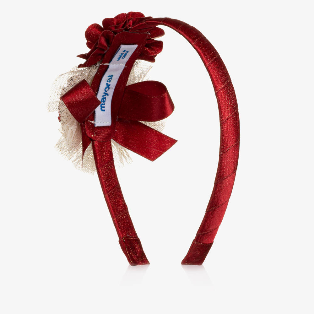 Mayoral-Girls Glittery Red Hairband with Flowers on Top | Childrensalon