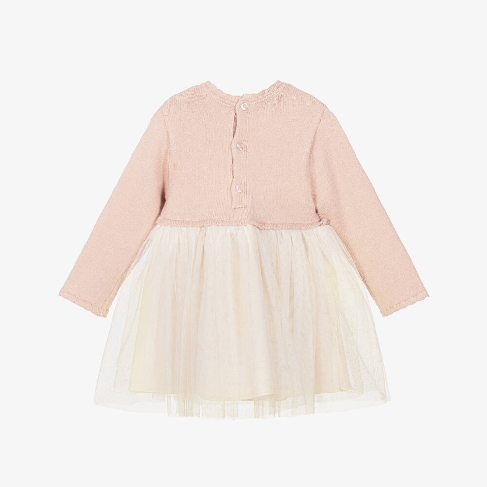 Mayoral-Girls Glittery Tulle Dress with Pink Knitted Bodice | Childrensalon