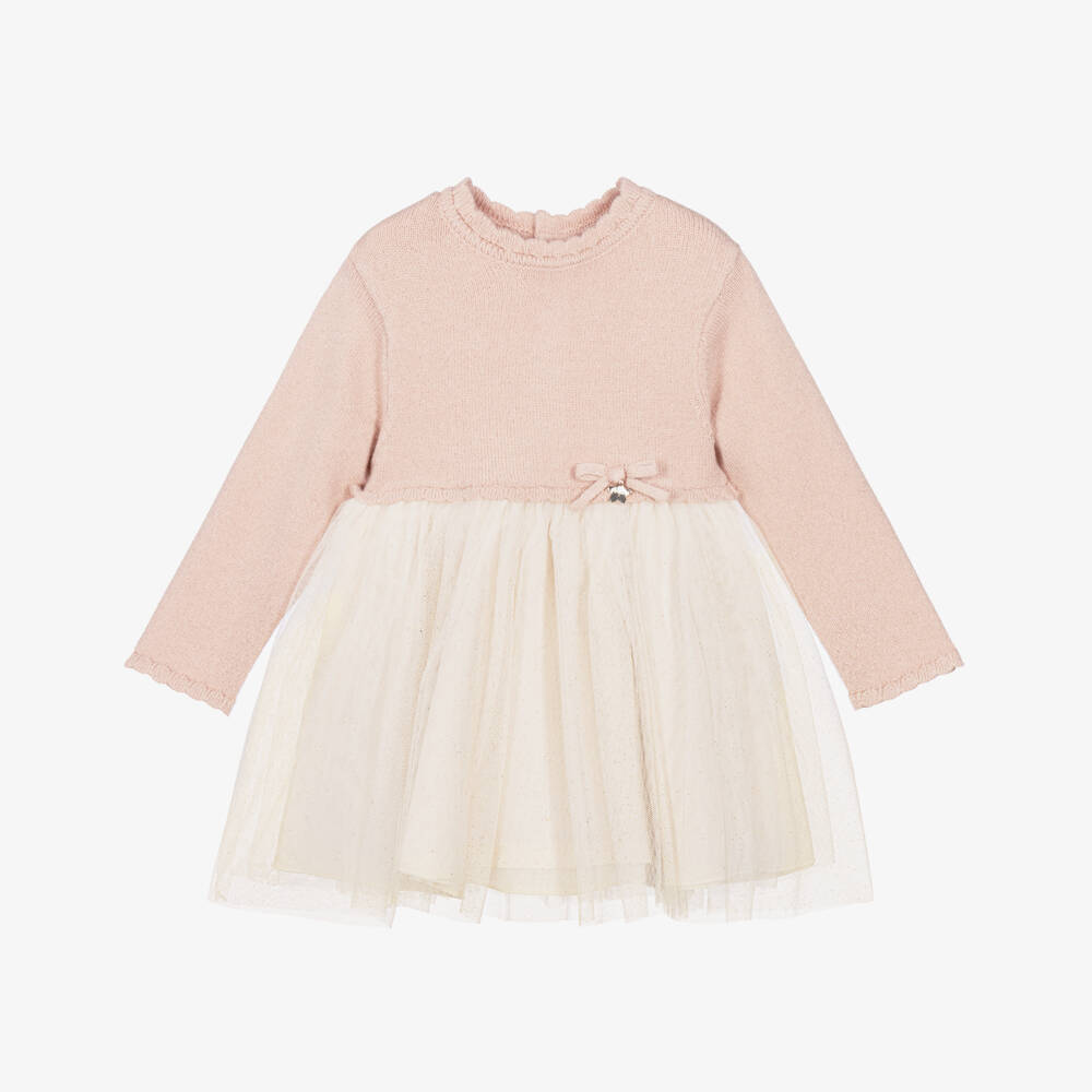 Mayoral-Girls Glittery Tulle Dress with Pink Knitted Bodice | Childrensalon