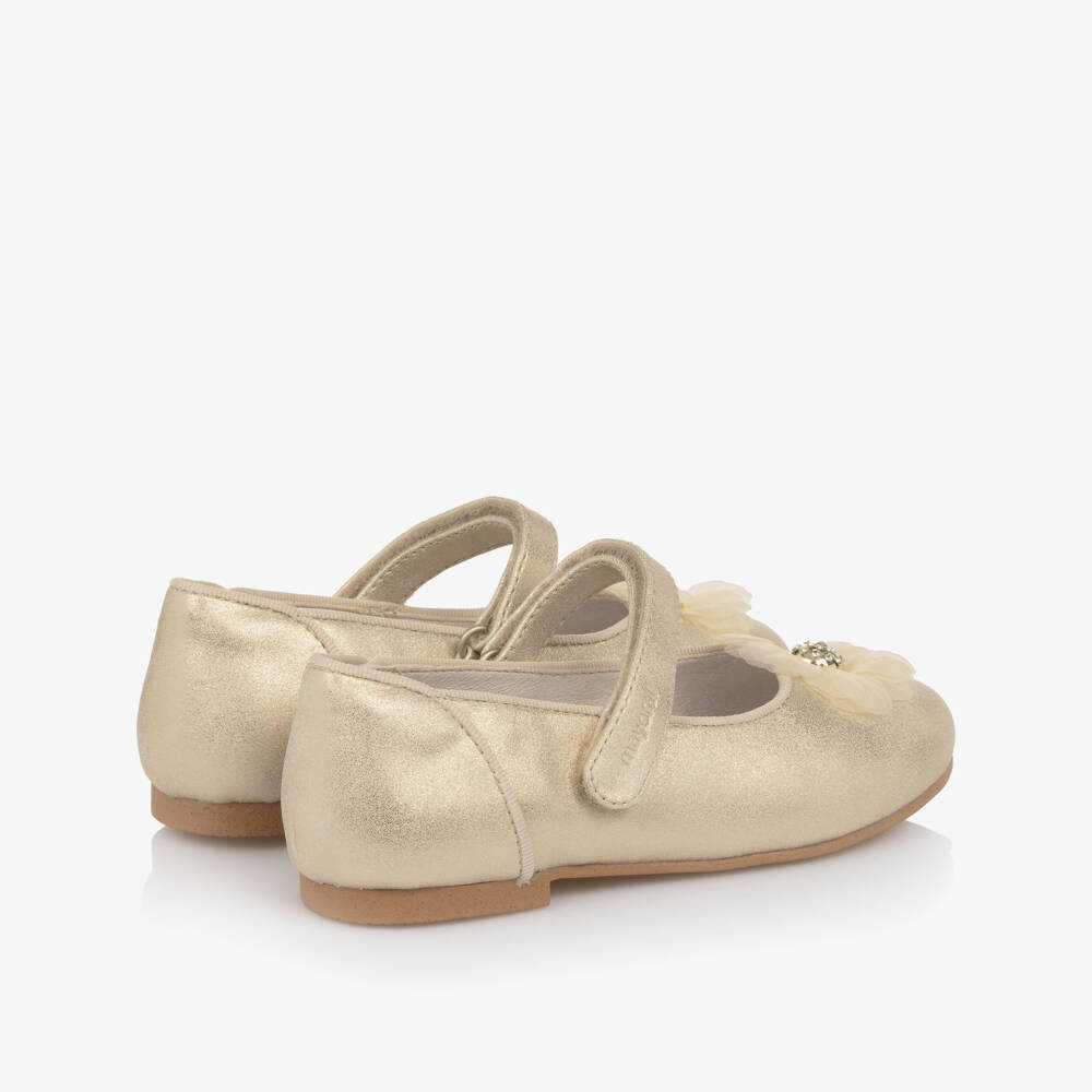 Mayoral-Girls Gold Faux Leather Flower Pumps | Childrensalon