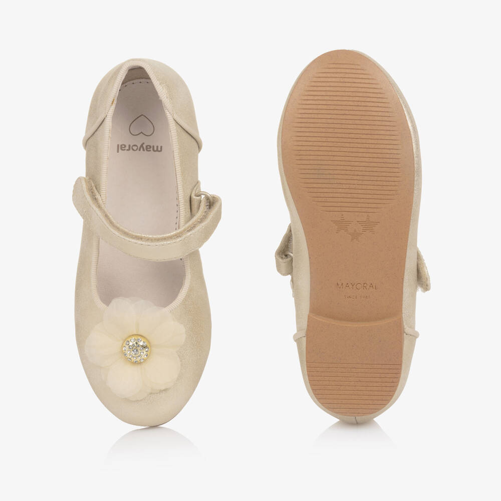 Mayoral-Girls Gold Faux Leather Flower Pumps | Childrensalon