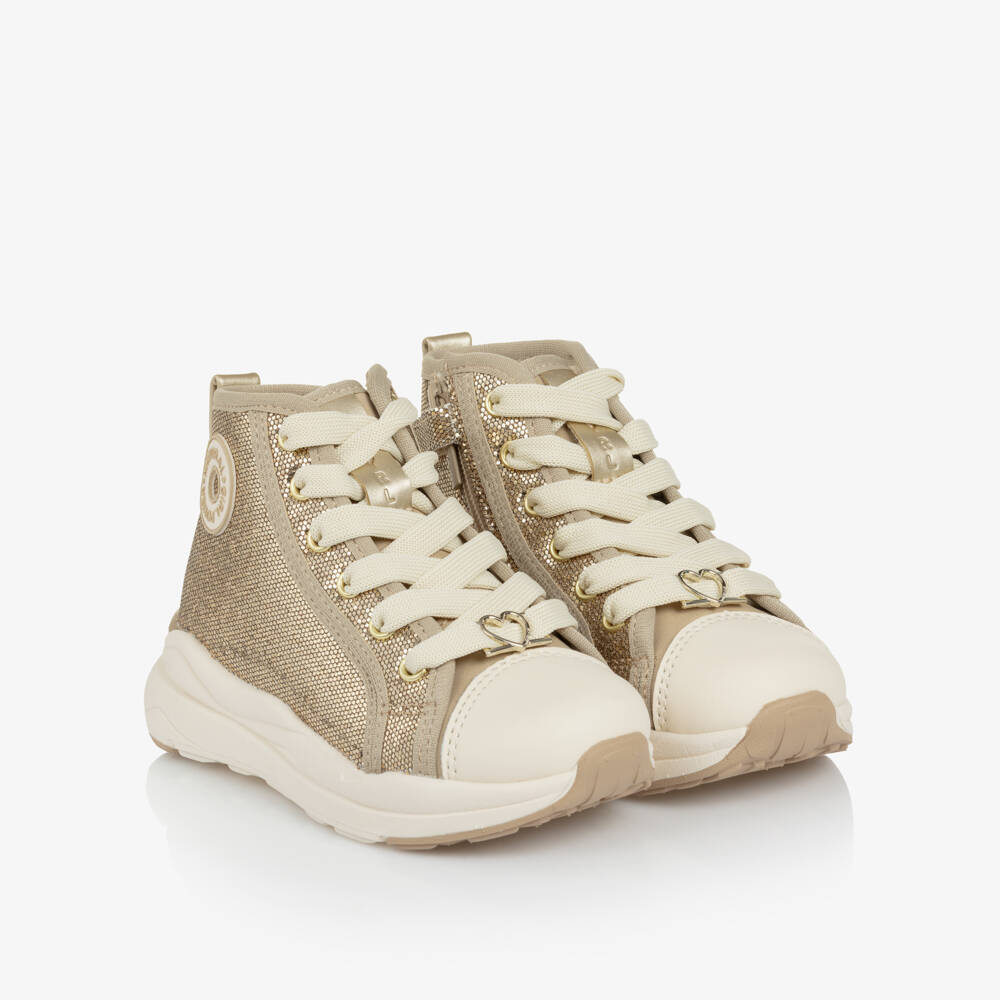 Mayoral-Girls Gold Glitter High Top Trainers | Childrensalon