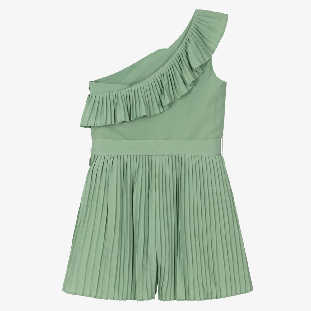 Mayoral-Girls Green Asymmetric Crêpe Playsuit | Childrensalon