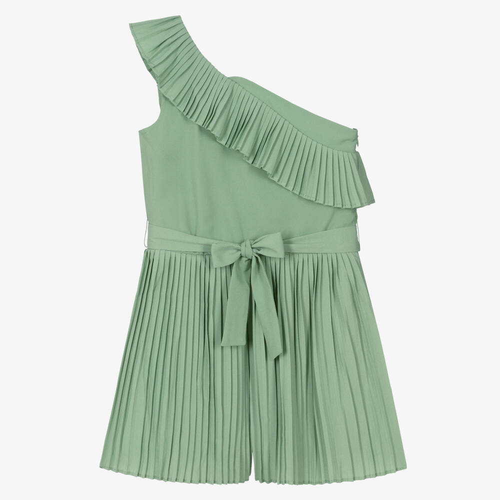 Mayoral-Girls Green Asymmetric Crêpe Playsuit | Childrensalon