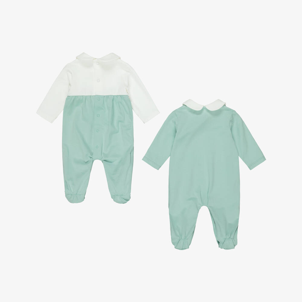 Mayoral Newborn-Girls Green Babygrows with Flower Embroidery (2 Pack) | Childrensalon