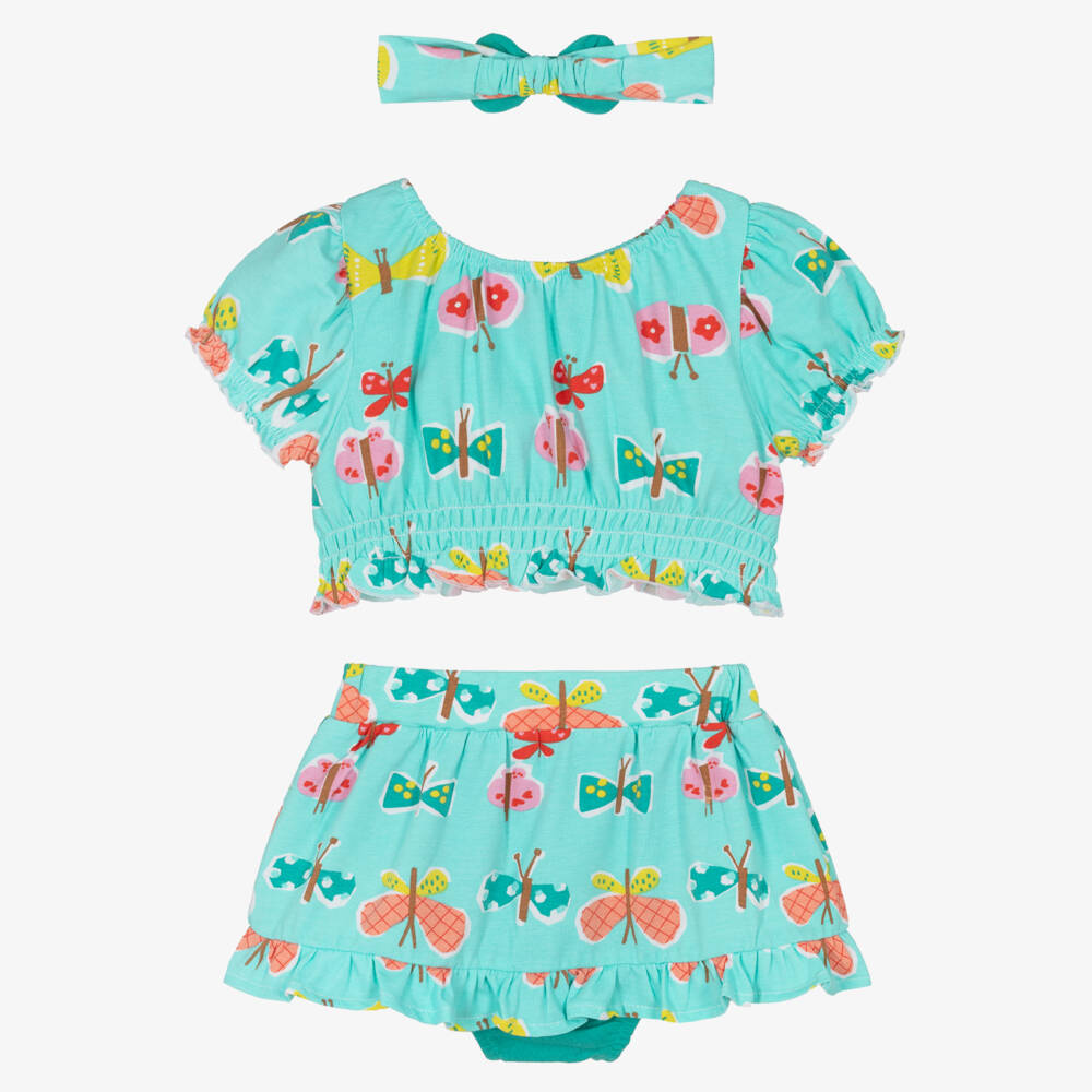 Mayoral-Girls Green Butterfly Pattern Cotton Jersey Skirt Set | Childrensalon