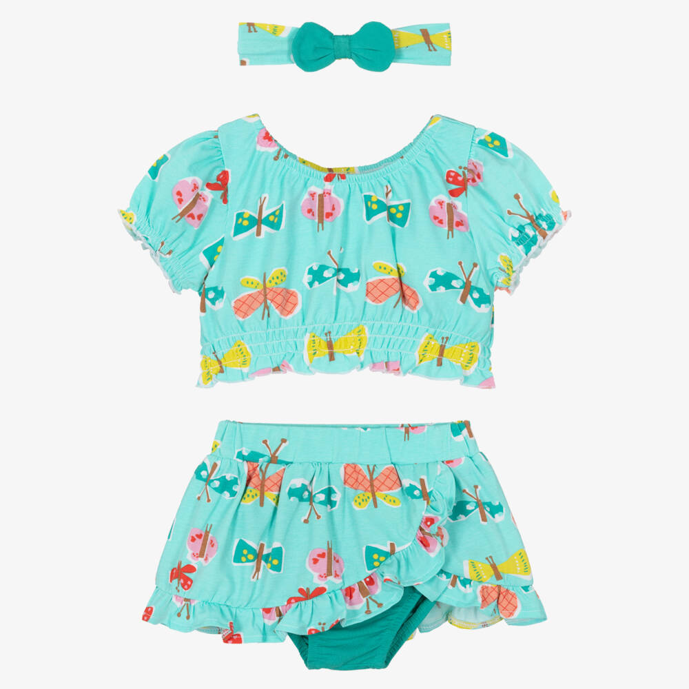 Mayoral-Girls Green Butterfly Pattern Cotton Jersey Skirt Set | Childrensalon