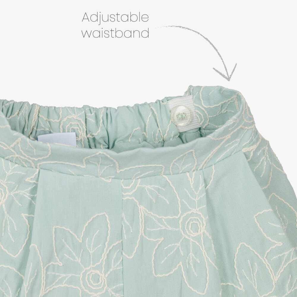 Mayoral-Girls Green Cotton Floral Embroidered Shorts Set | Childrensalon