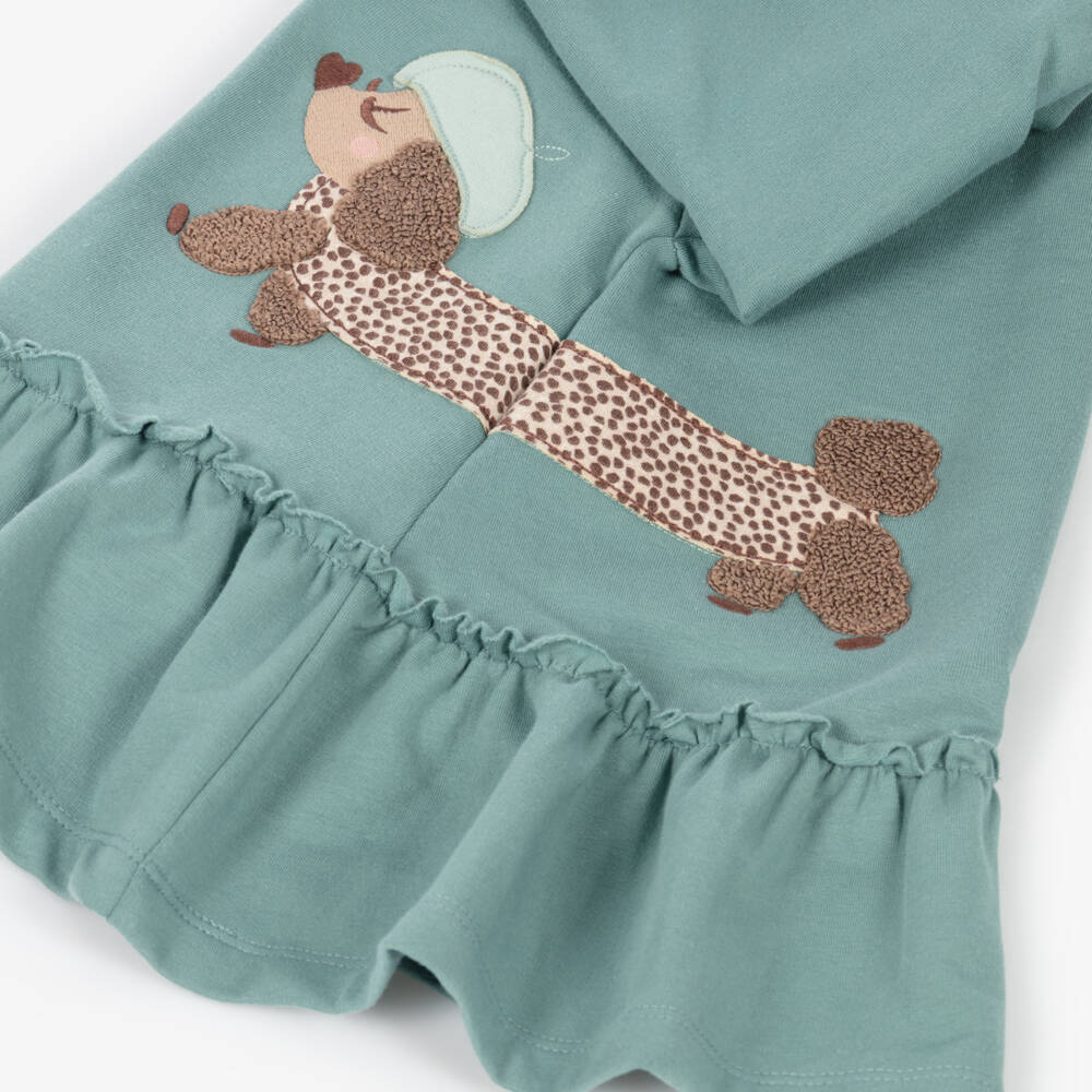Mayoral-Girls Green Cotton Hooded Dress | Childrensalon