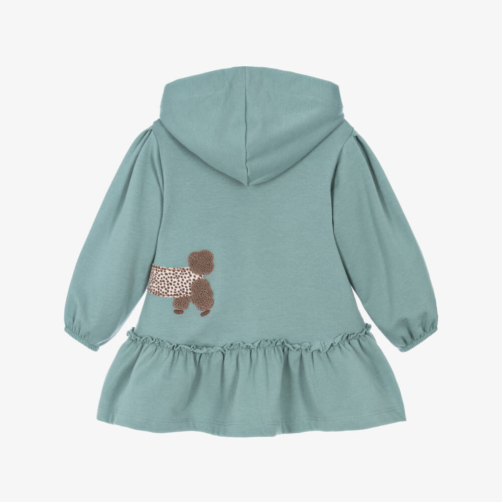 Mayoral-Girls Green Cotton Hooded Dress | Childrensalon