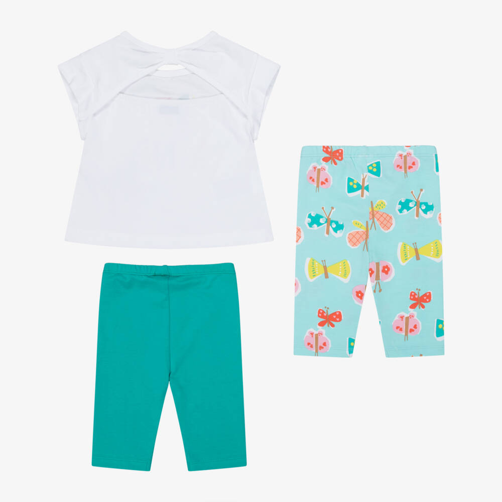 Mayoral-Girls Green Cotton Leggings Set with Butterfly Print | Childrensalon