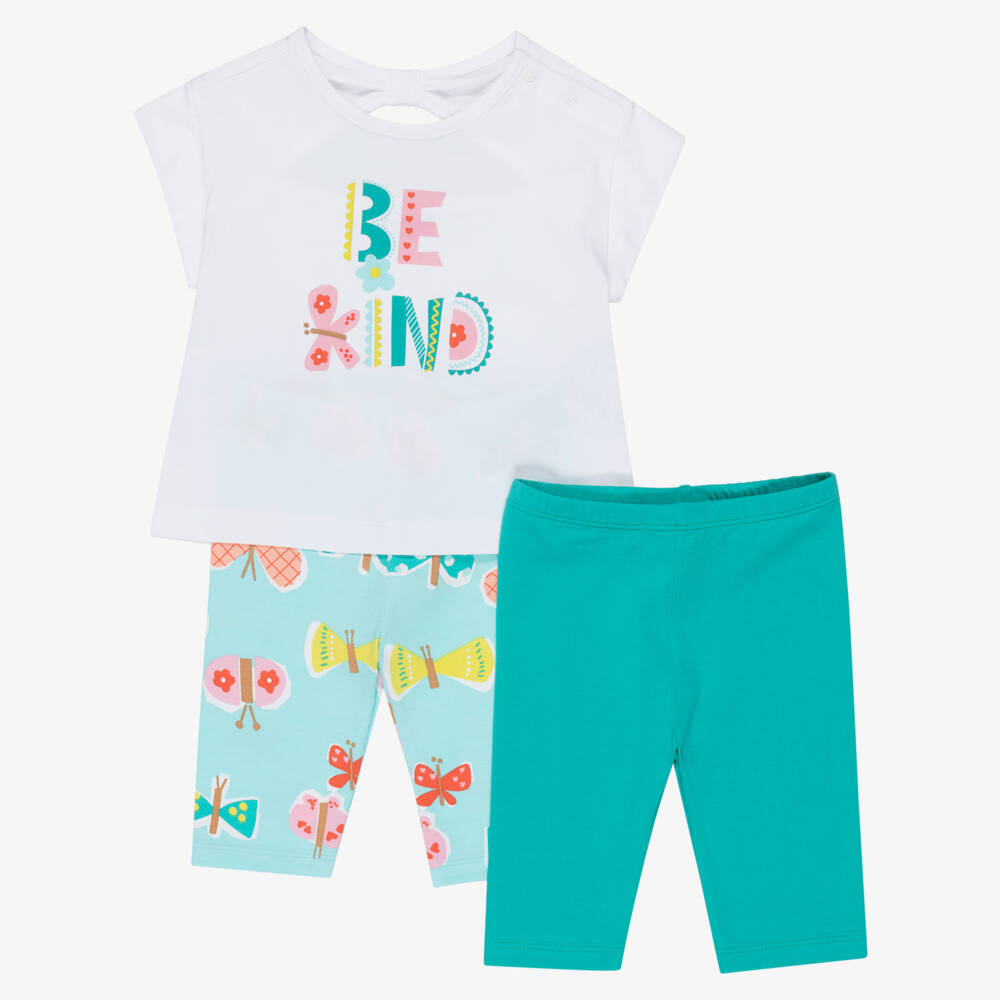 Mayoral-Girls Green Cotton Leggings Set with Butterfly Print | Childrensalon