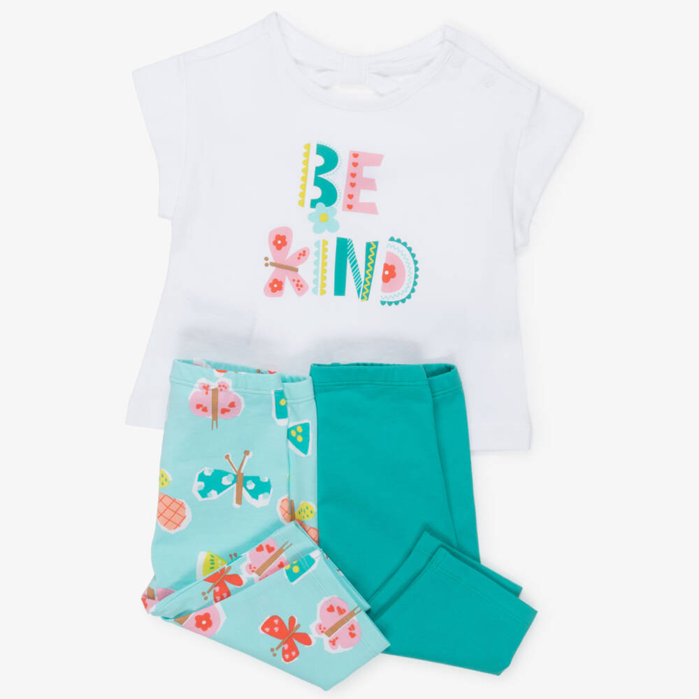 Mayoral-Girls Green Cotton Leggings Set with Butterfly Print | Childrensalon