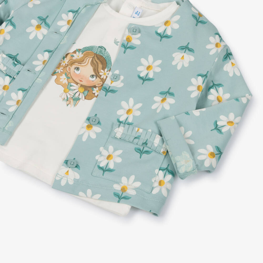 Mayoral-Girls Green Cotton Leggings Set with Daisy Print | Childrensalon