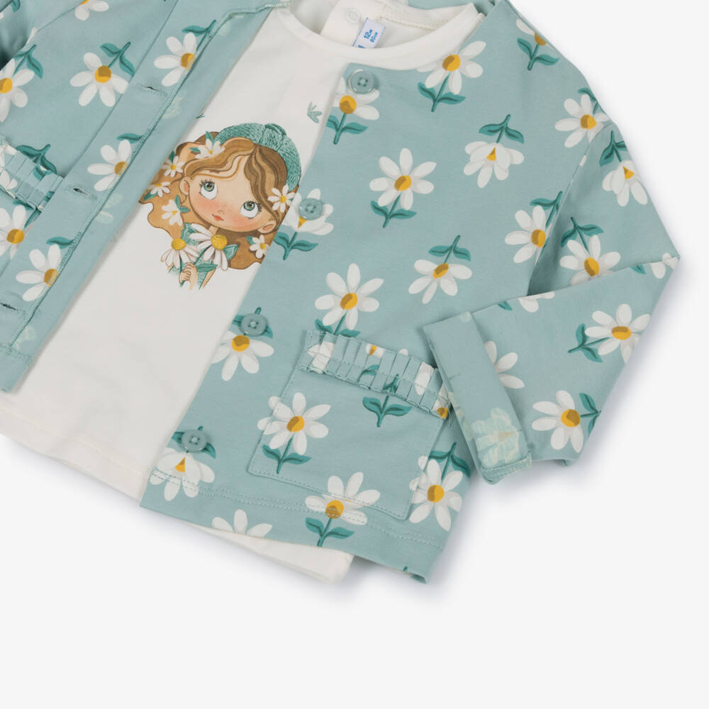 Mayoral-Girls Green Cotton Leggings Set with Daisy Print | Childrensalon