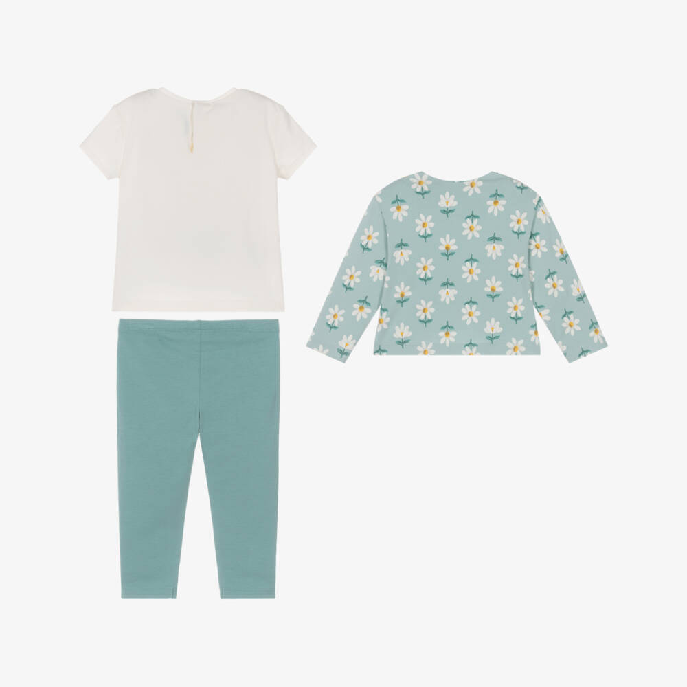 Mayoral-Girls Green Cotton Leggings Set with Daisy Print | Childrensalon