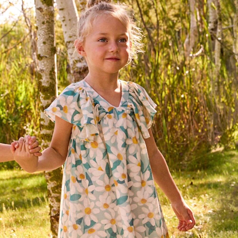 Mayoral-فستان بطبعة زهور أقحوان لون أخضر للبنات | Childrensalon
