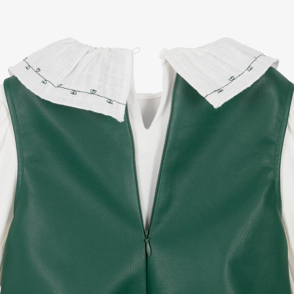 Mayoral-Girls Green Faux Leather Pinafore Dress Set | Childrensalon