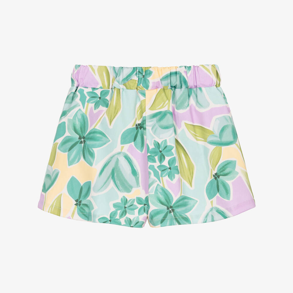 Mayoral-Шорты из хлопка зелёные с цветочным принтом для девочек | Childrensalon