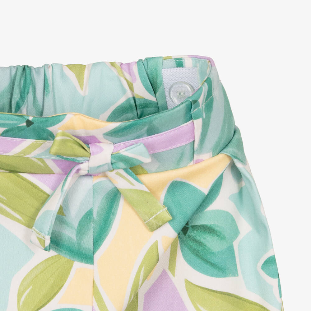 Mayoral-Шорты из хлопка зелёные с цветочным принтом для девочек | Childrensalon