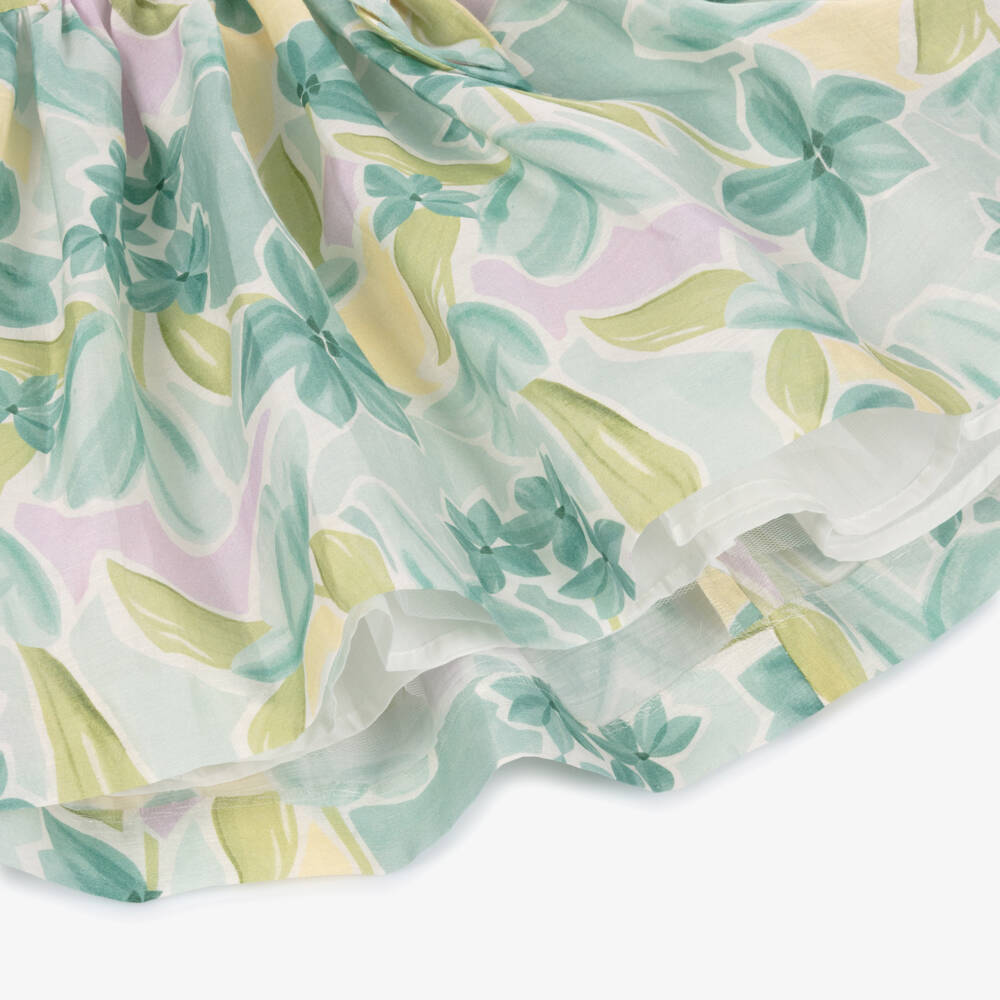 Mayoral-Girls Green Floral Linen Organza Dress | Childrensalon