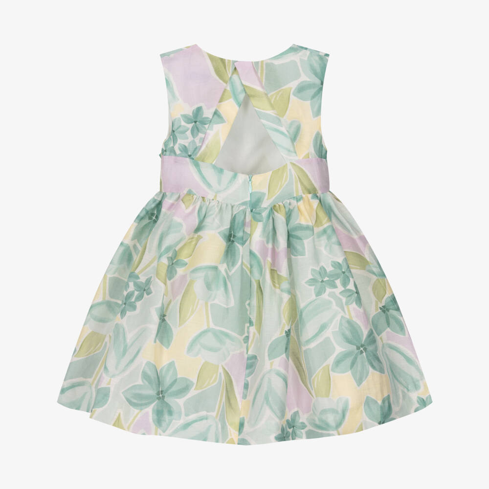 Mayoral-Girls Green Floral Linen Organza Dress | Childrensalon
