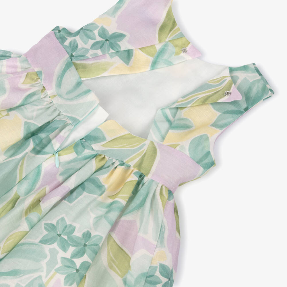 Mayoral-Girls Green Floral Linen Organza Dress | Childrensalon