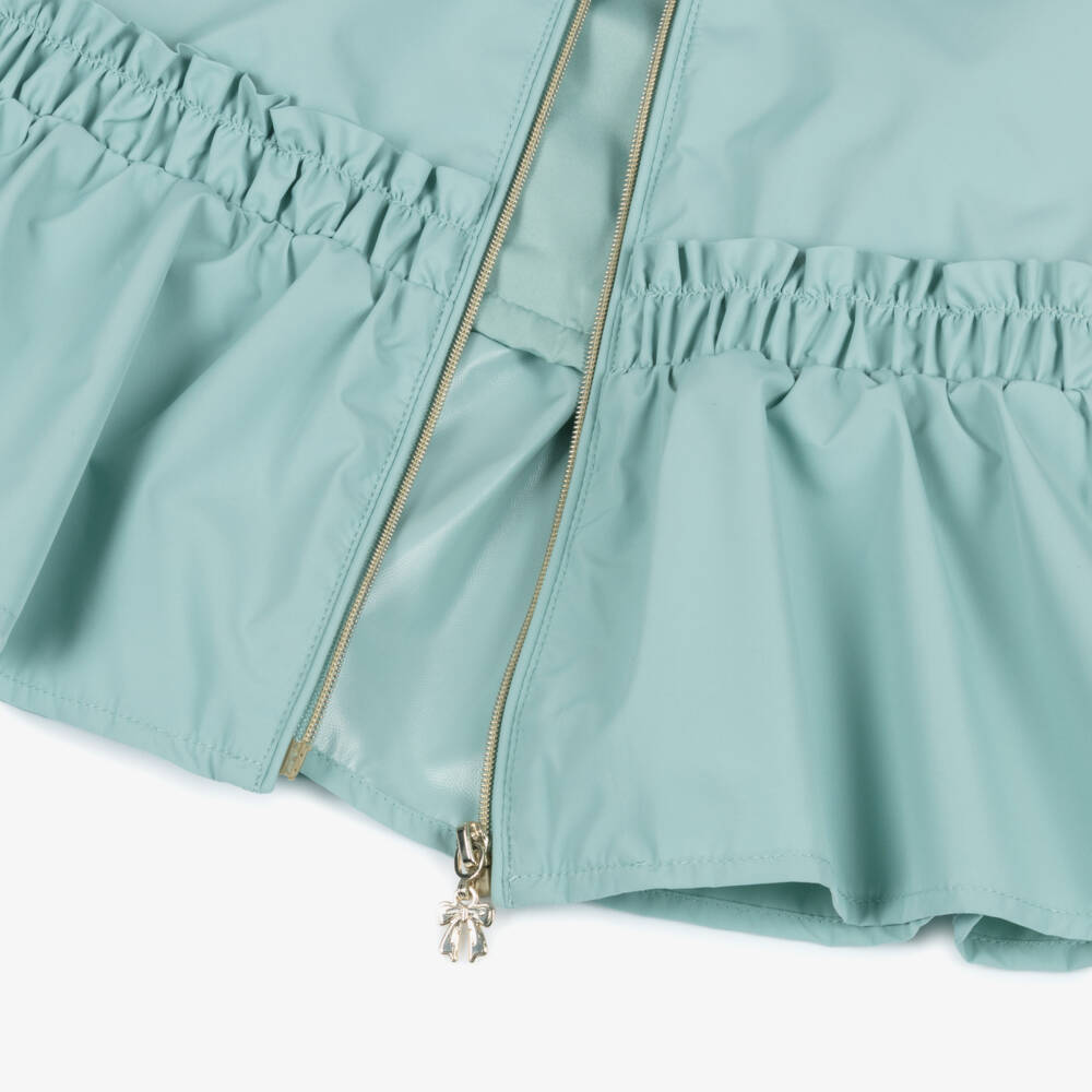 Mayoral-Girls Green Hooded Jacket with Ruffles | Childrensalon