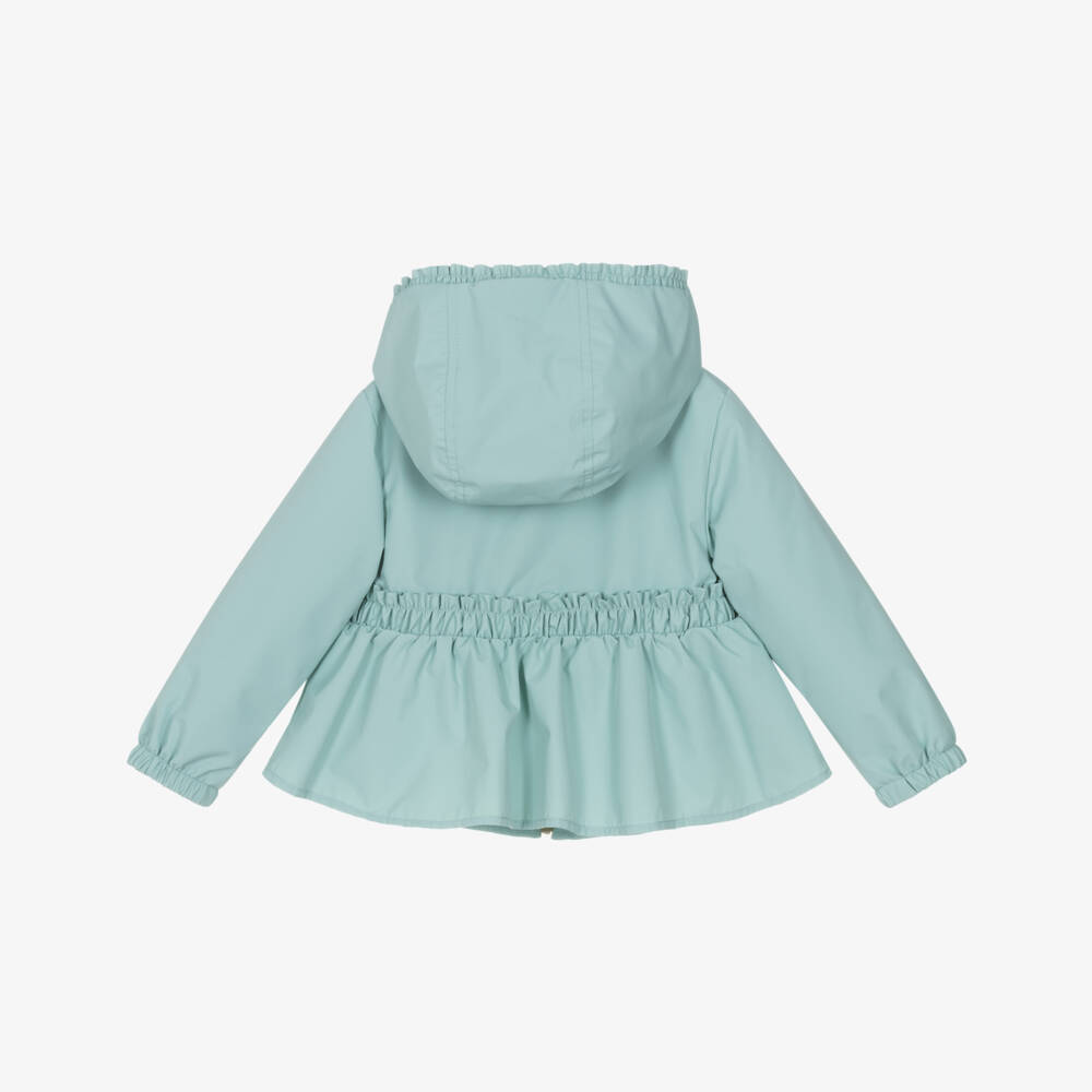 Mayoral-Girls Green Hooded Jacket with Ruffles | Childrensalon