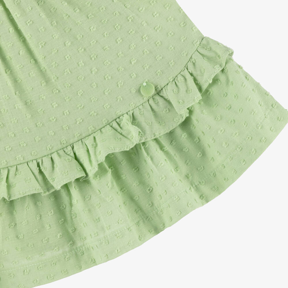 Mayoral-Girls Green Plumeti Cotton Smocked Dress | Childrensalon