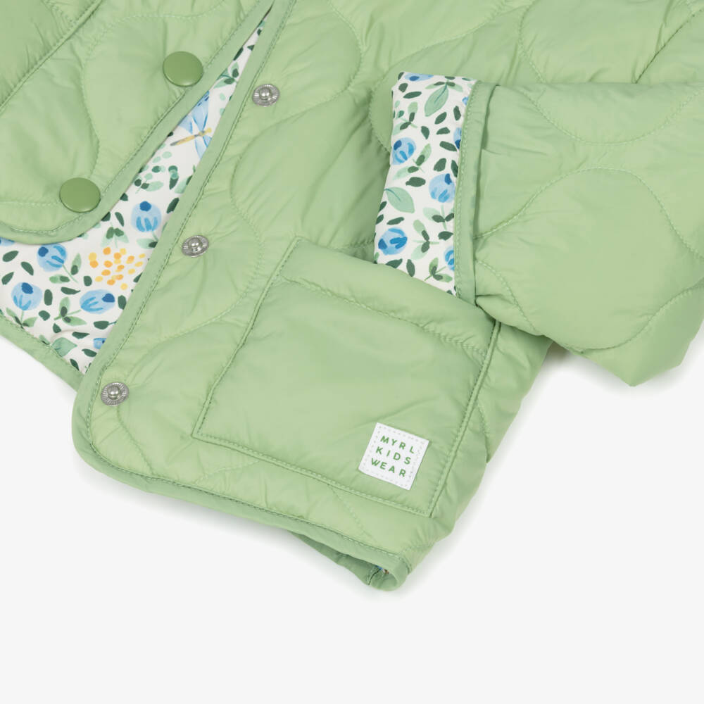 Mayoral-Girls Green Reversible Quilted Jacket | Childrensalon