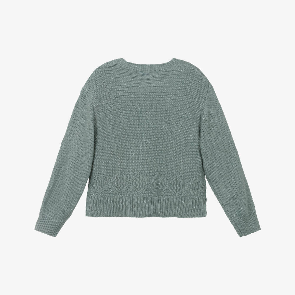 Mayoral-Girls Green Sparkle Knit Jumper  | Childrensalon