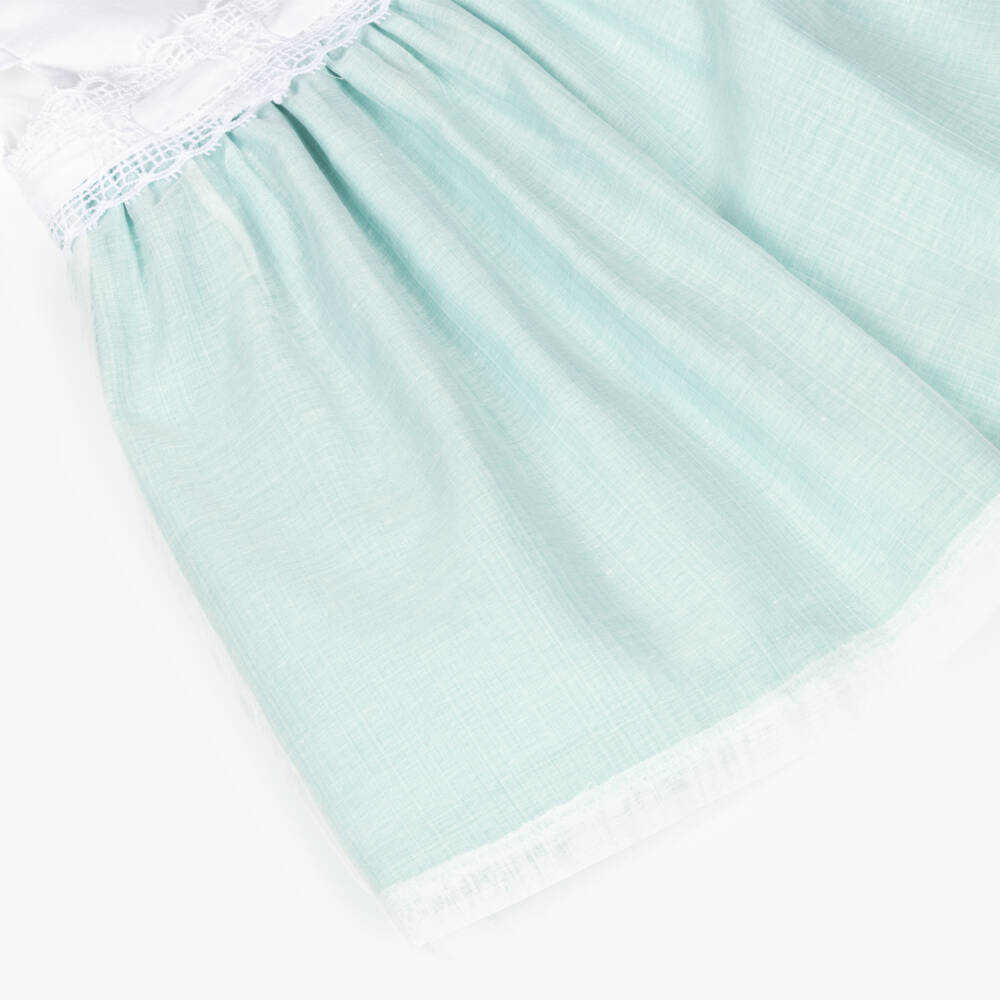 Mayoral Newborn-Girls Green & White Cotton & Linen Dress | Childrensalon