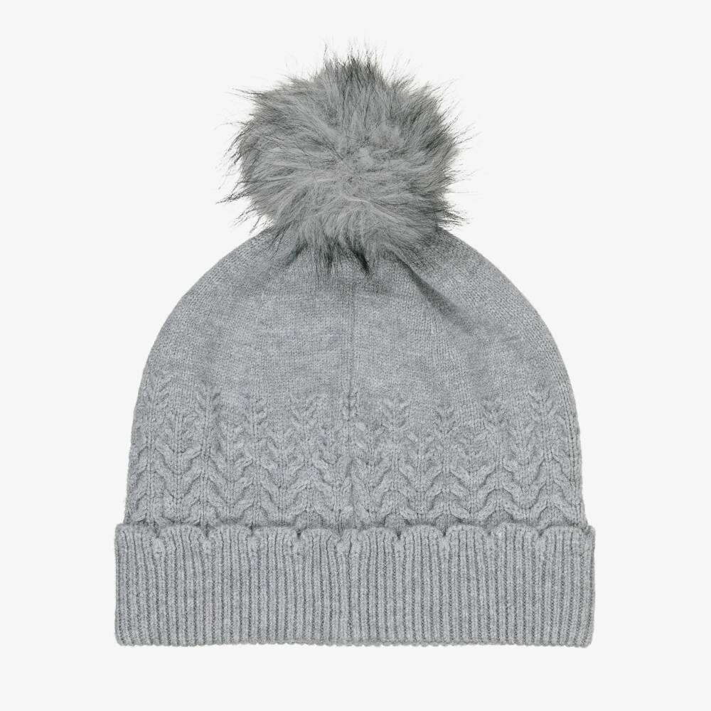Mayoral-Girls Grey Cable Knit Pom-Pom Hat | Childrensalon