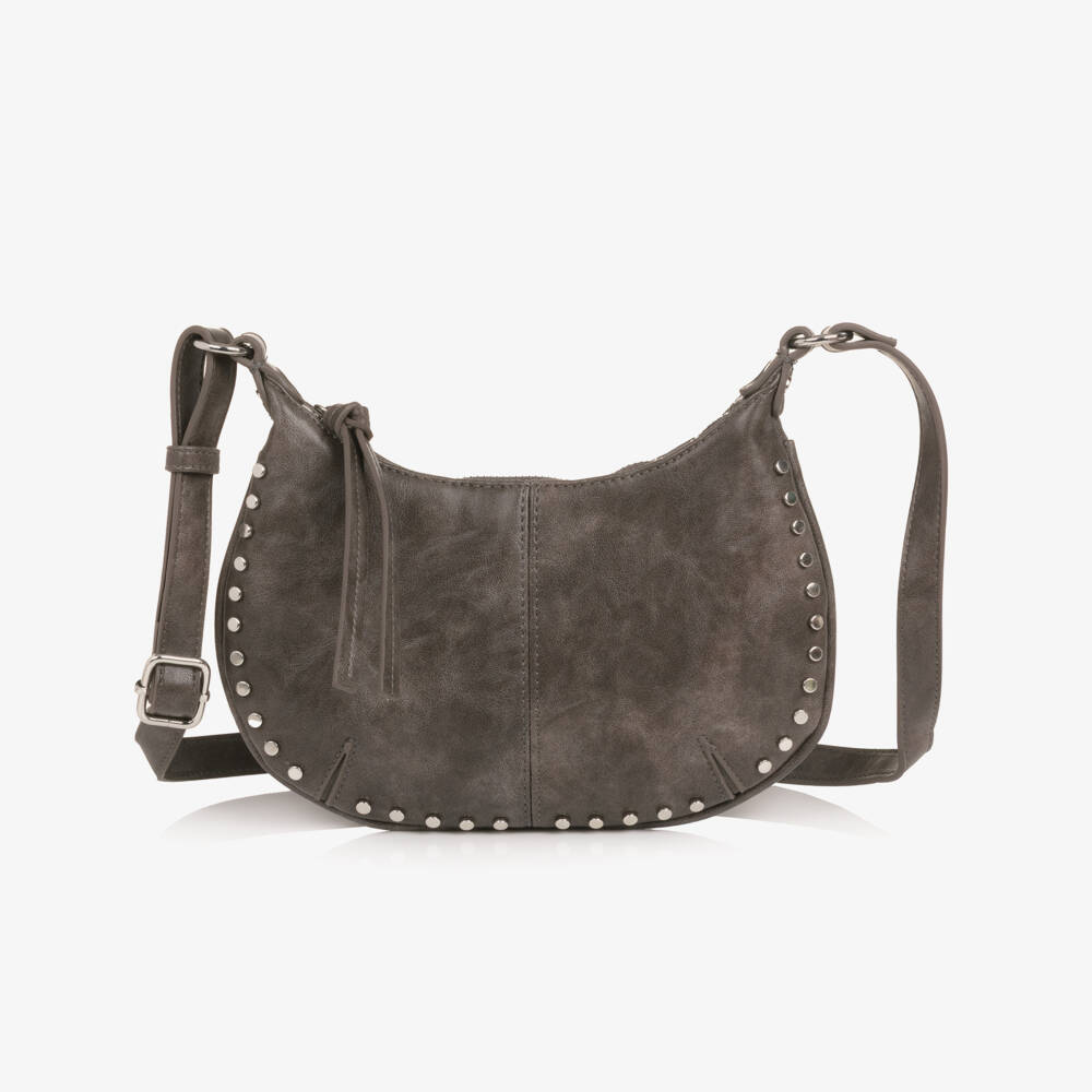 Mayoral-Girls Grey Faux Leather Shoulder Bag with Gold Studs (25cm) | Childrensalon